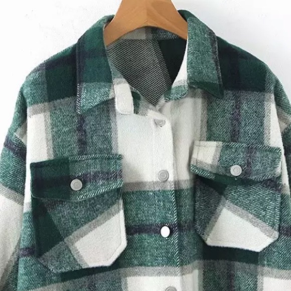 SOLD OUT Green Plaid Oversized Flannel Shacket Shirt Jacket - Picture 7 of 11